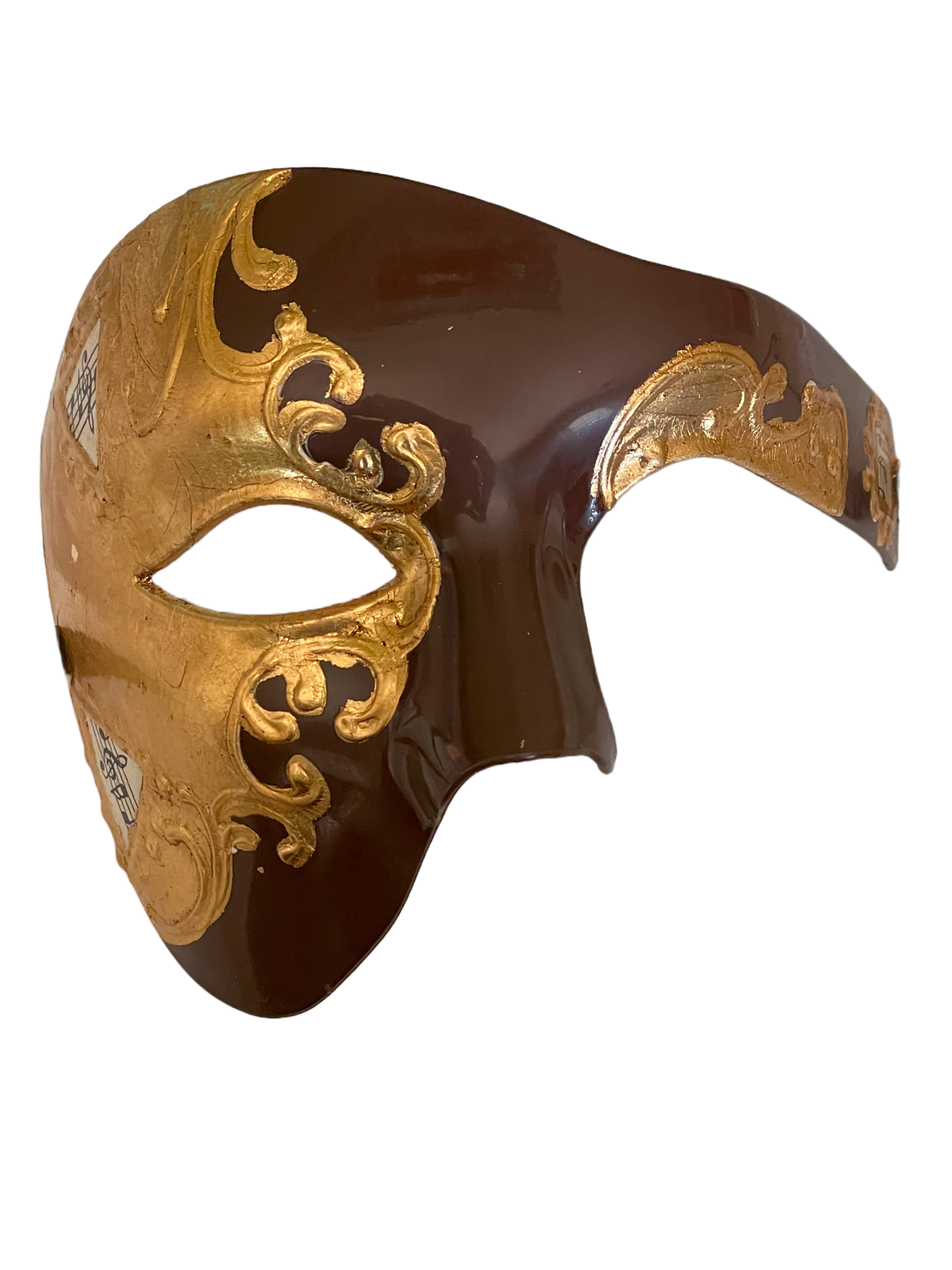 A Masked Affair: Men's Mocha Brown and Gold Phantom of the Opera Masquerade Masks