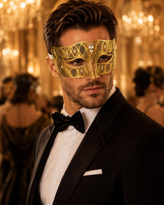 Gold metal masquerade mask for men product view 2