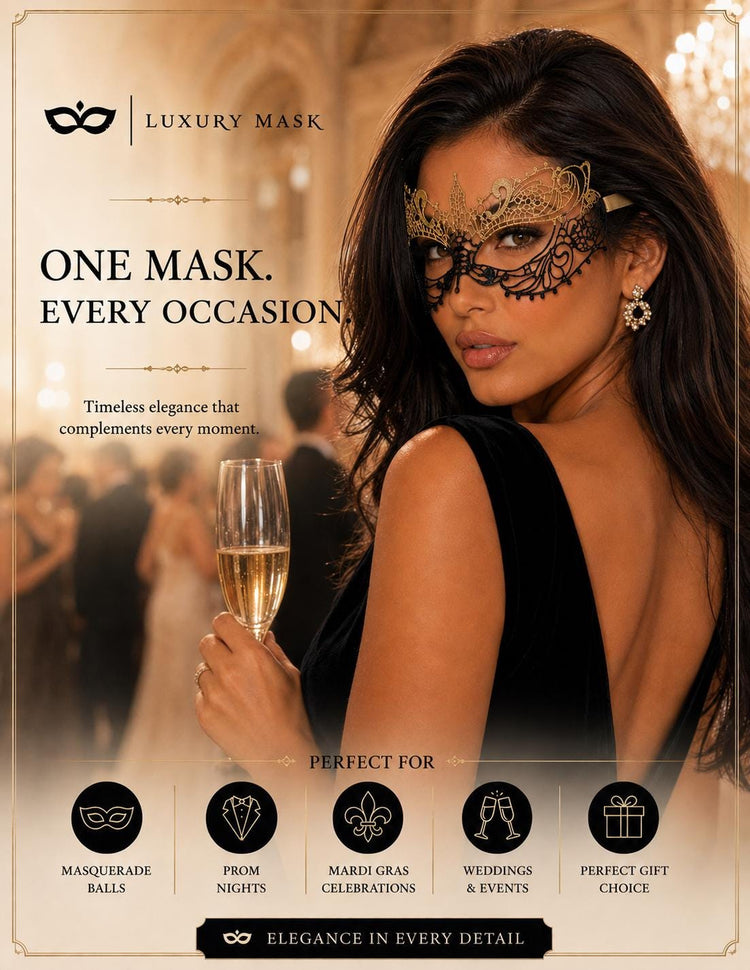 Black Gold Lace Venetian masquerade mask for women product view 6