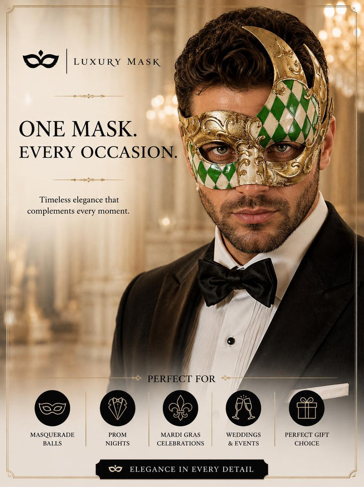 Gold Green masquerade mask for men product view 5