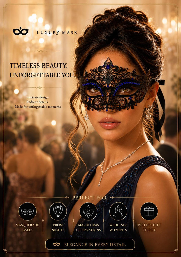 Black Blue metal masquerade mask for women product view 7