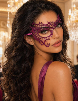 Pink Magenta lace masquerade mask for women product view 2