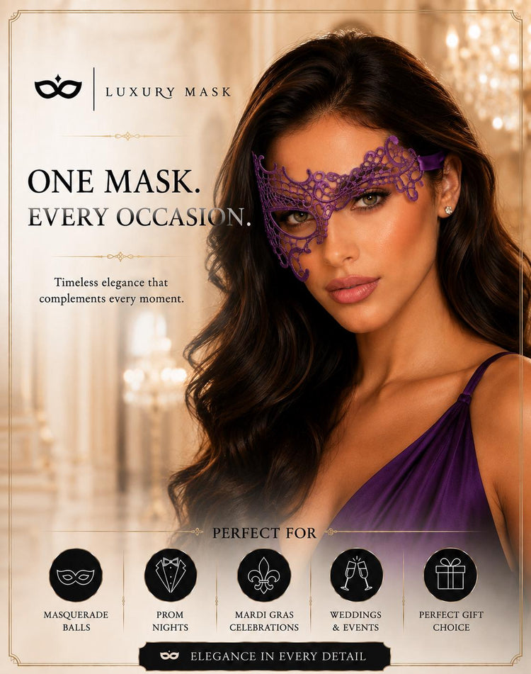 Purple lace masquerade mask for women product view 8