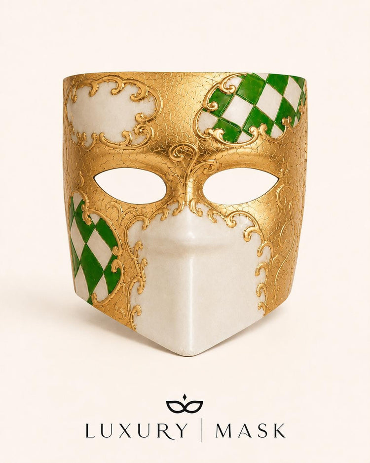 Gold White masquerade mask product view 7