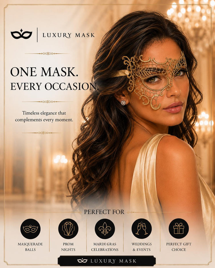 Gold lace masquerade mask for women product view 6