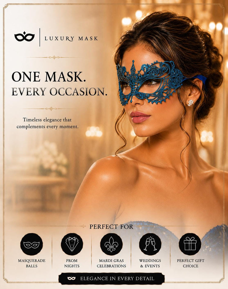 Blue lace masquerade mask for women product view 5