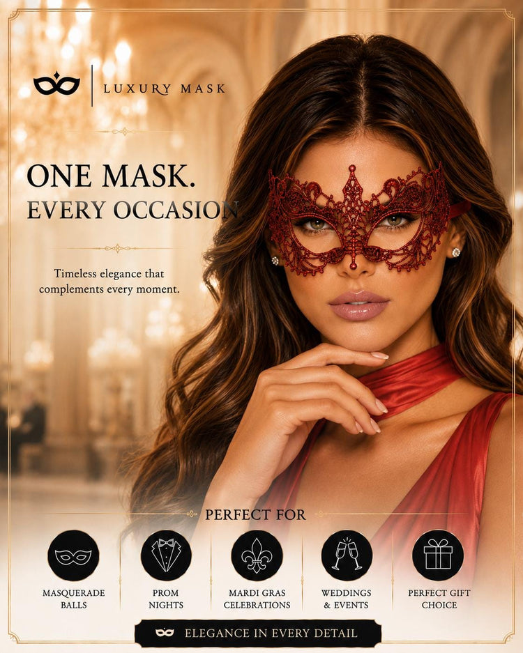 Red Venetian Lace Masquerade Mask for Women product view 6
