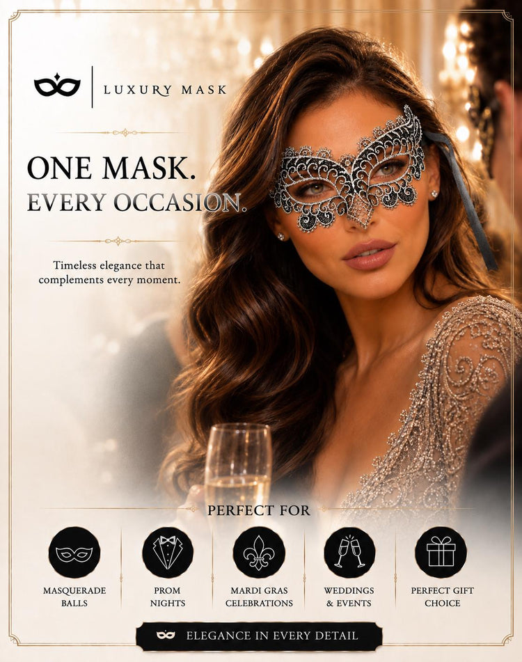 Black Silver Flower Lace Masquerade Mask for Women product view 7