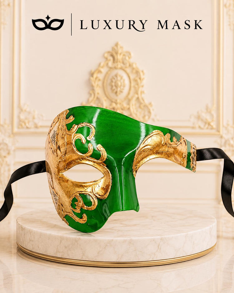 Green Gold Phantom Masquerade Mask for Men