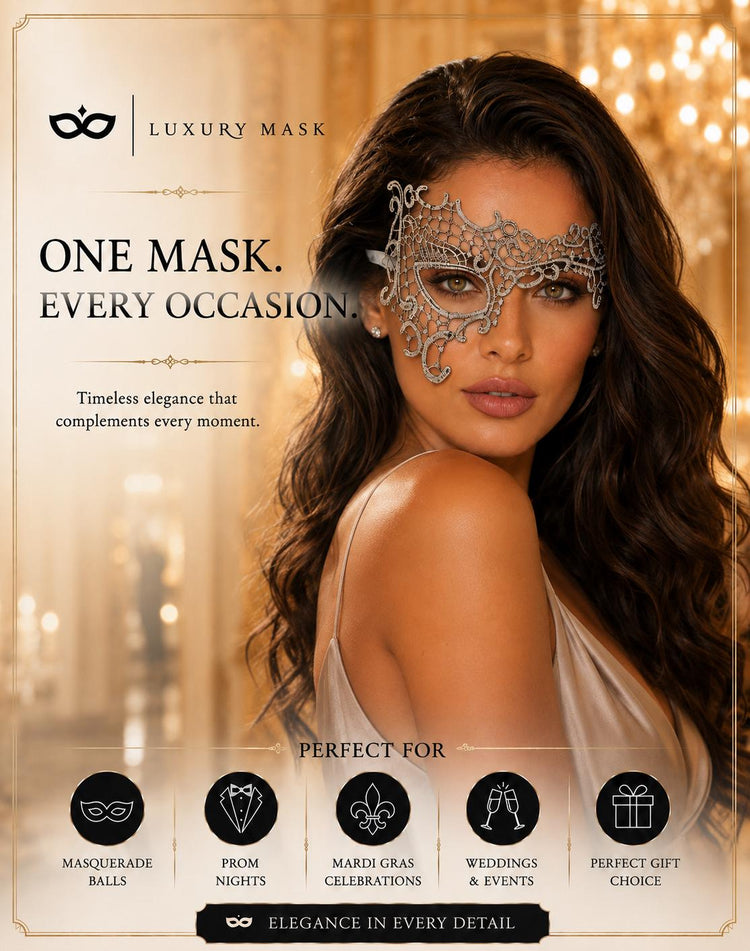 Silver lace masquerade mask for women product view 6