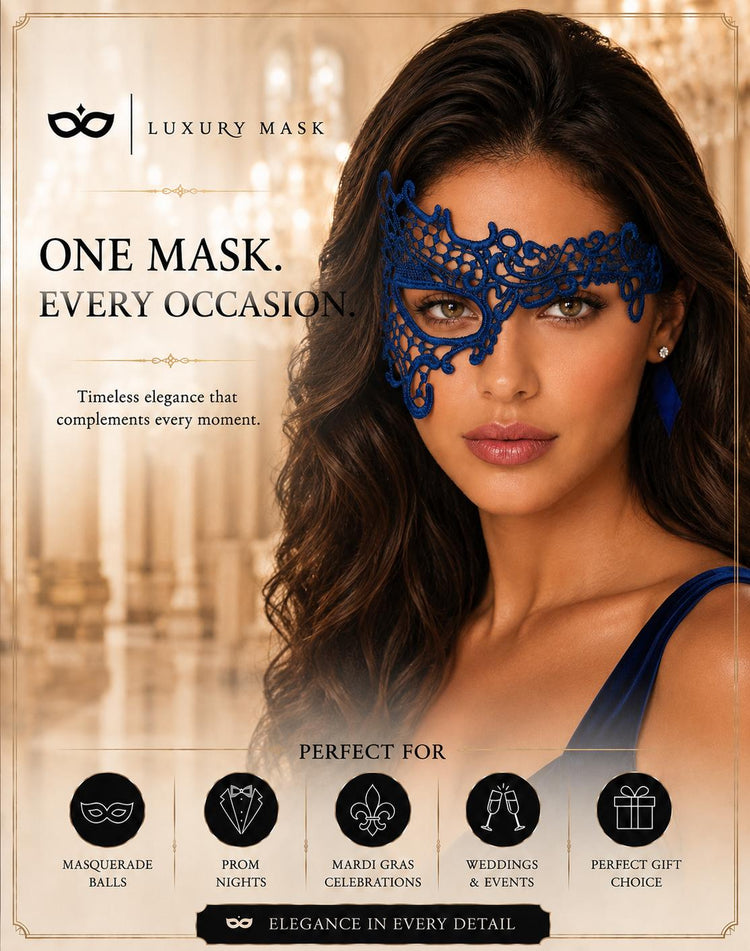 Blue lace masquerade mask for women product view 6