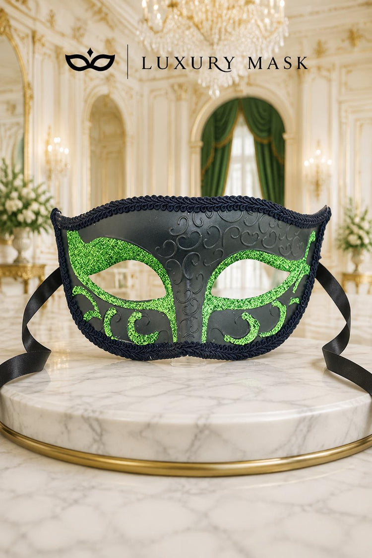 Black & Green Antique Venetian Masquerade Mask for Men