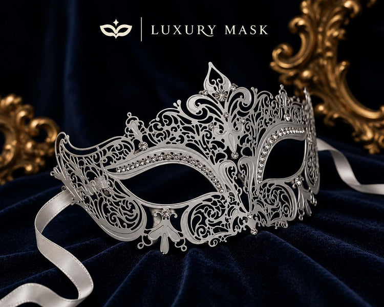White Crown Masquerade Mask with Clear Rhinestones product view 6