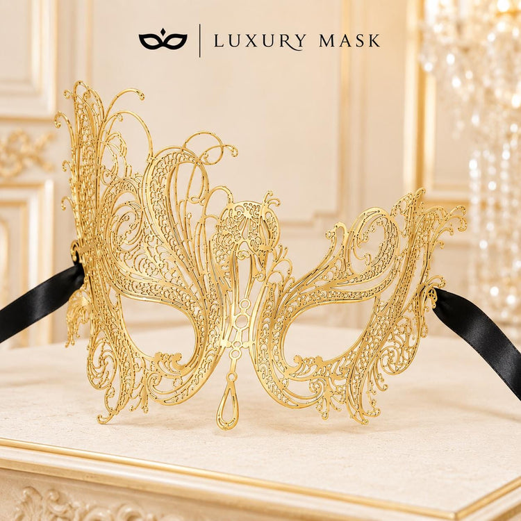 Gold Swan Metal Masquerade Mask – No Stones product view 6