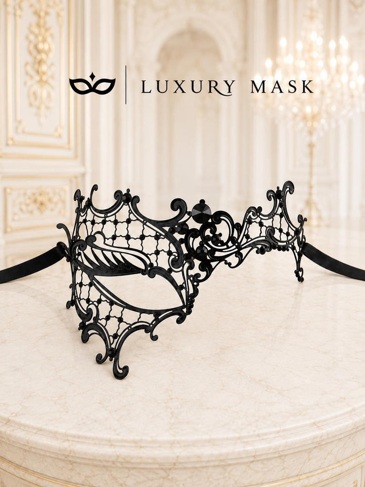 Black Masquerade Mask for Women - Metallic Venetian Filigree Half Face Eye Mask - Image 5