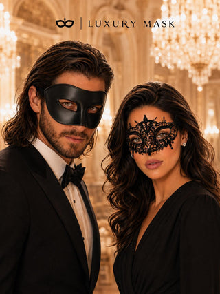Black Couples Masquerade Mask Set - Lace and Classic Venetian - view 2