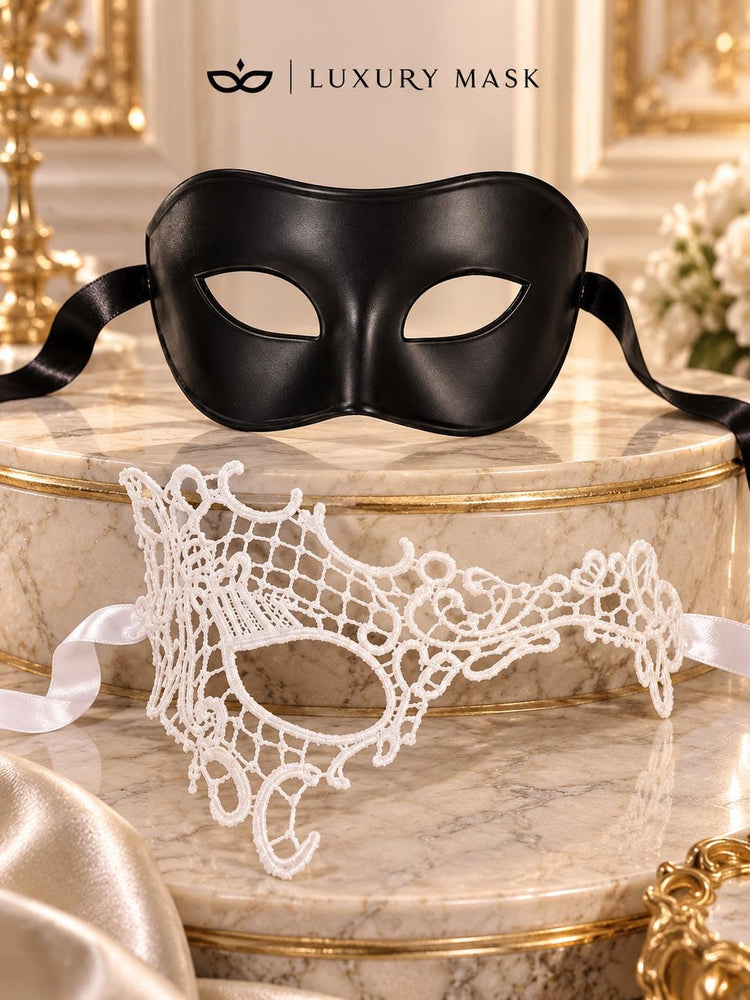Black & White Venetian Couples Mask Set | Men&
