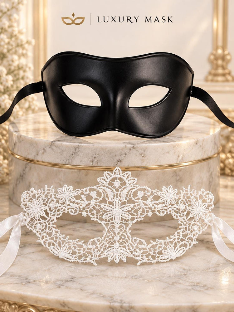 Black & White Venetian Couples Mask Set | Men&