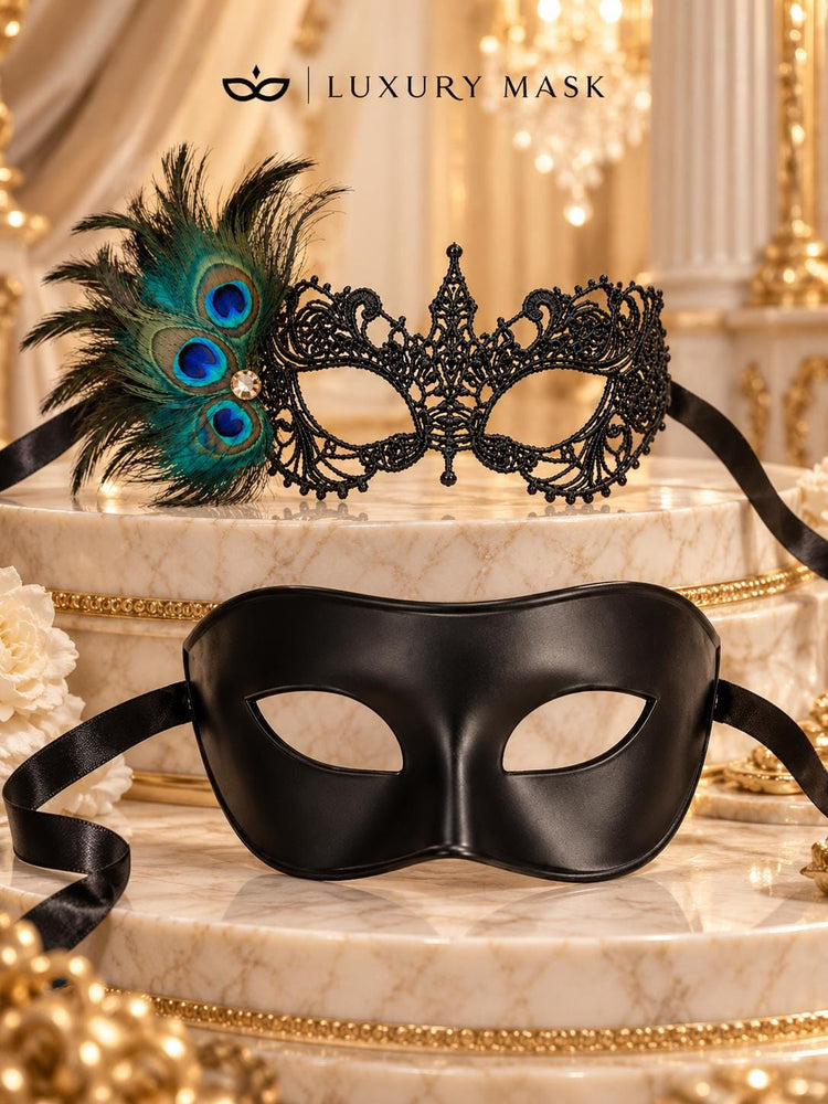 Black Venetian Couples Masquerade Set | Classic Men&
