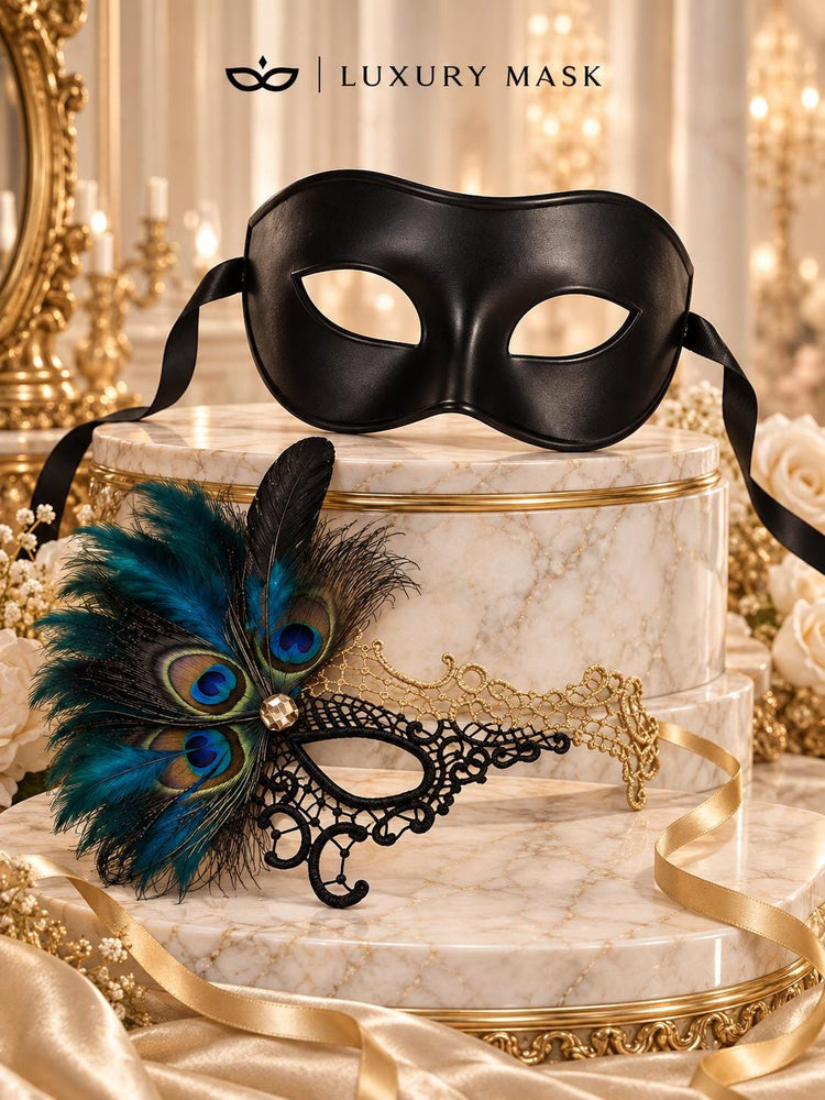 Black Venetian Masquerade Pair | Classic Men&