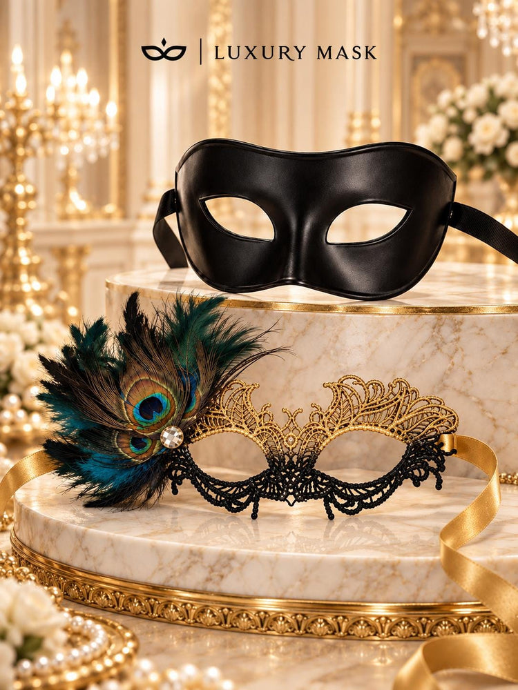 Black Masquerade Masks for Couples | Classic Venetian Men&