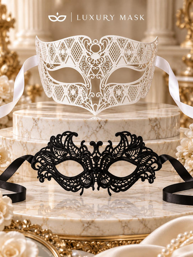 Black & White Couples Masquerade Masks – product photo 6