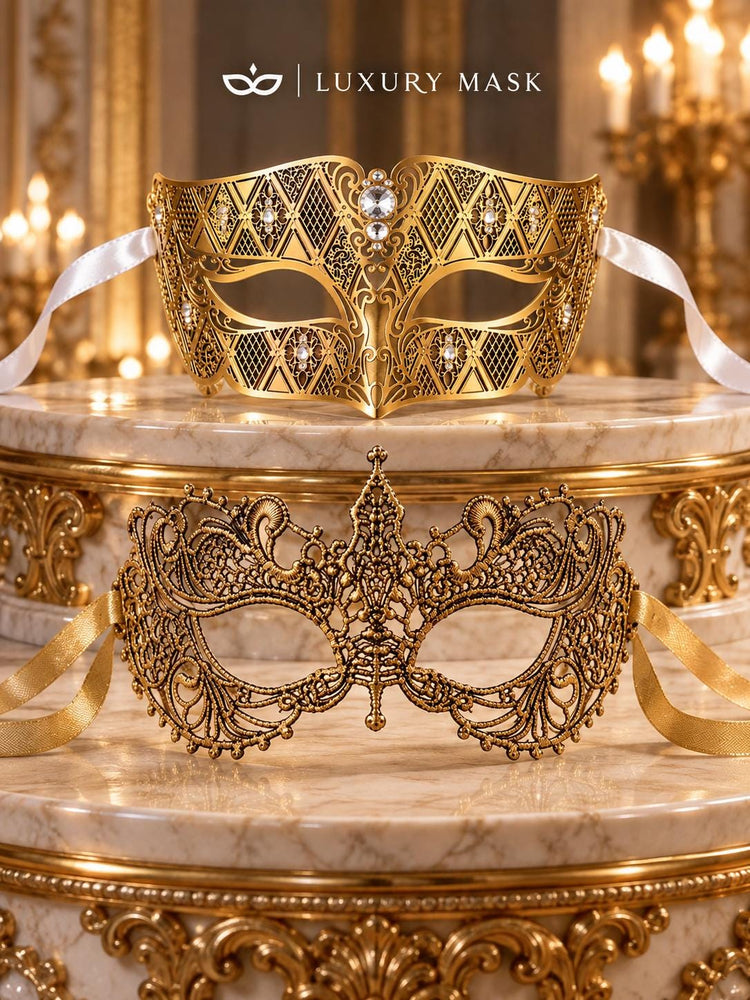 All Gold Masquerade Masks for Couples – product photo 6