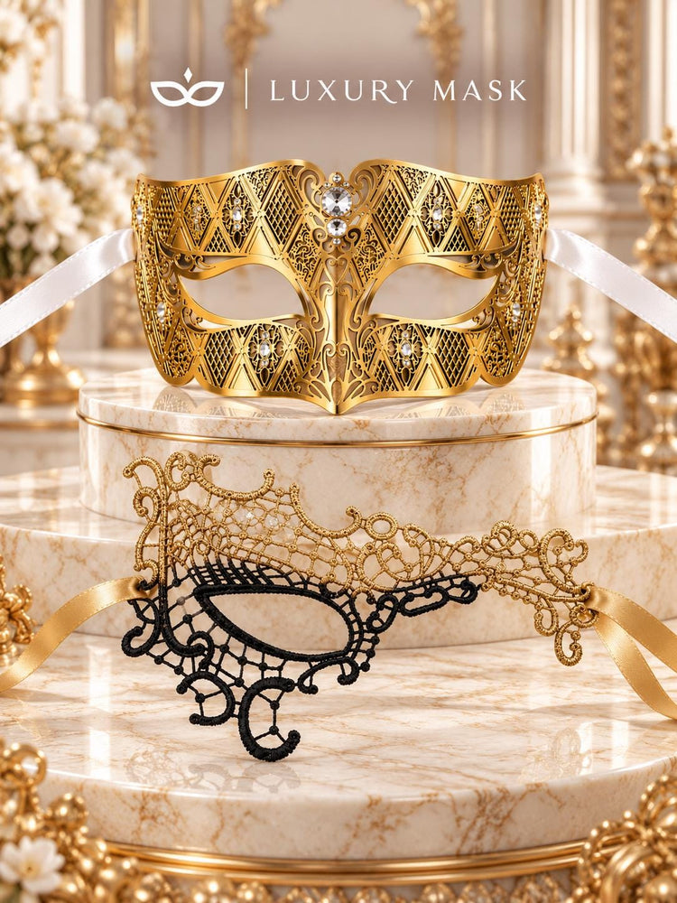 Gold Diamond Clear Stone Mask for Men & Black Gold Phantom Lace Mask for Women – product photo 6