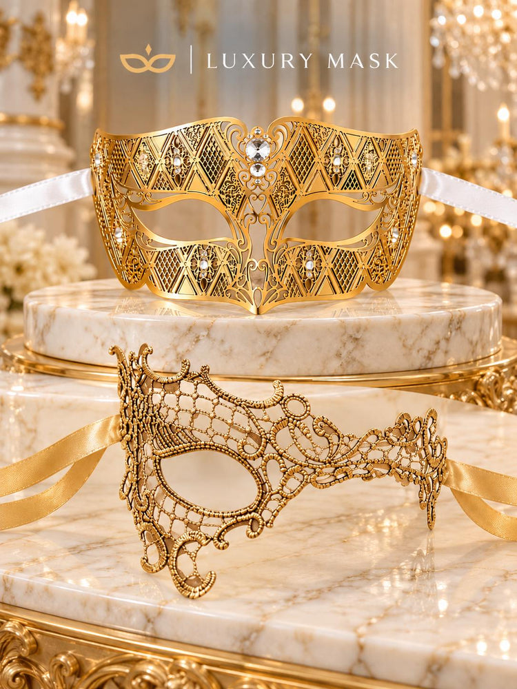 Gold Phantom Lace Mask & Diamond Clear Stone Venetian Mask – product photo 6