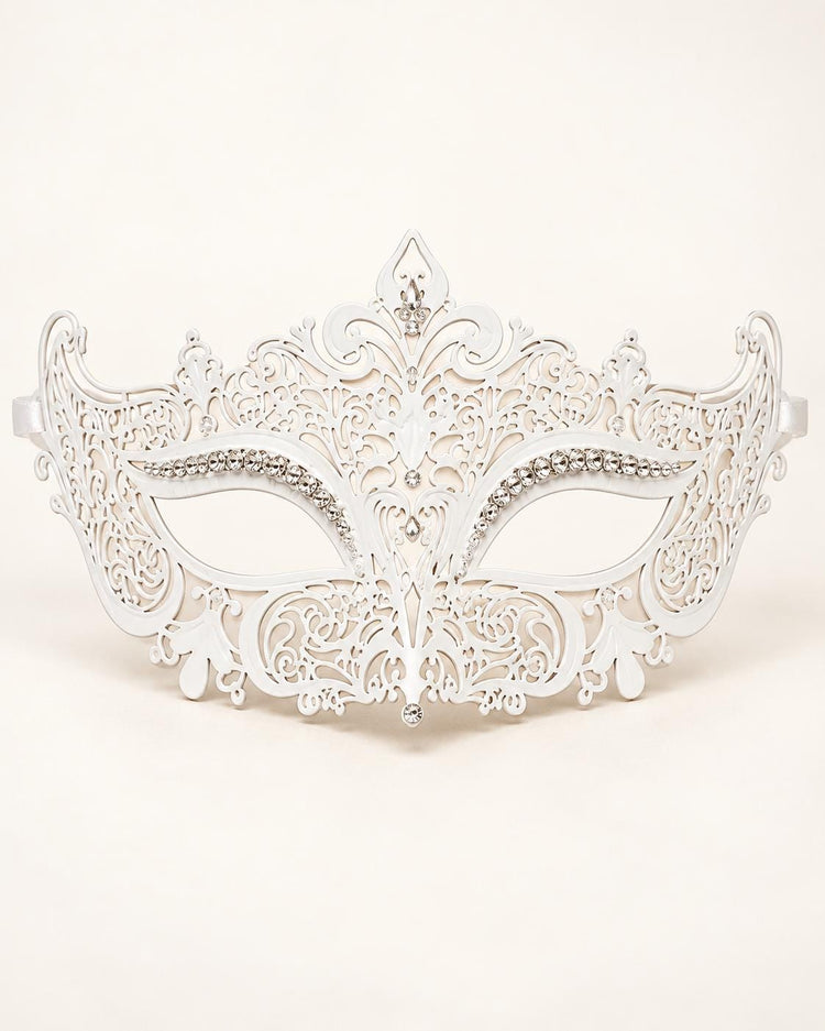 White Masquerade Mask for Women with Rhinestones, Party Eye Mask for Prom and Halloween - product photo