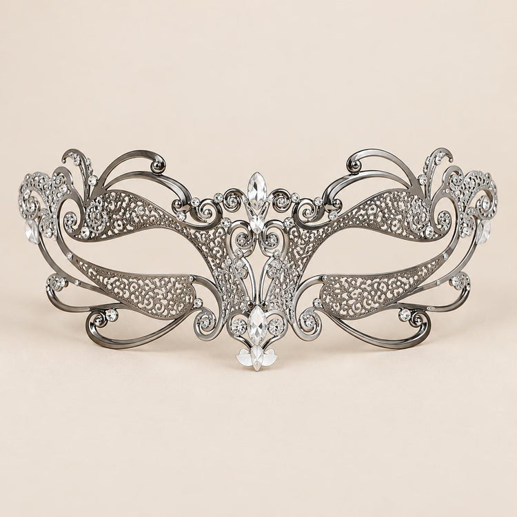 Silver Masquerade Mask with Clear Rhinestones for Women, Layered Design Eye Mask for Prom and Costume Parties - image 5