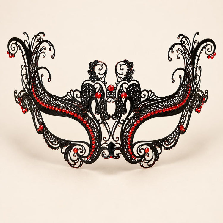Black Masquerade Mask with Red Rhinestones for Women, Raised Sides Eye Mask for Prom and Costume Parties - image 5