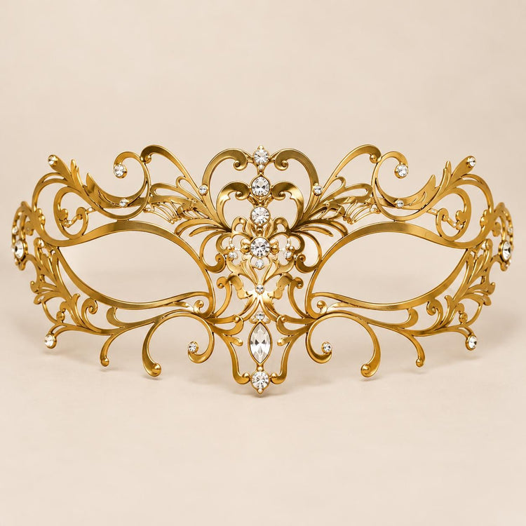 Gold Floral Masquerade Mask with Clear Rhinestones for Women, Metal Eye Mask for Prom and Costume Parties - image 5