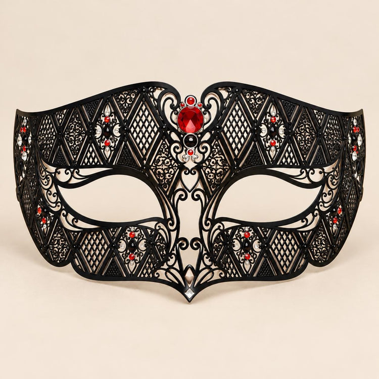 Black Masquerade Mask with Red Rhinestones for Women, Diamond Pattern Eye Mask for Prom and Costume Parties - image 5