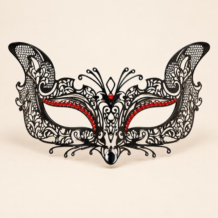 Black Butterfly Masquerade Mask with Red Rhinestones for Women - image 5
