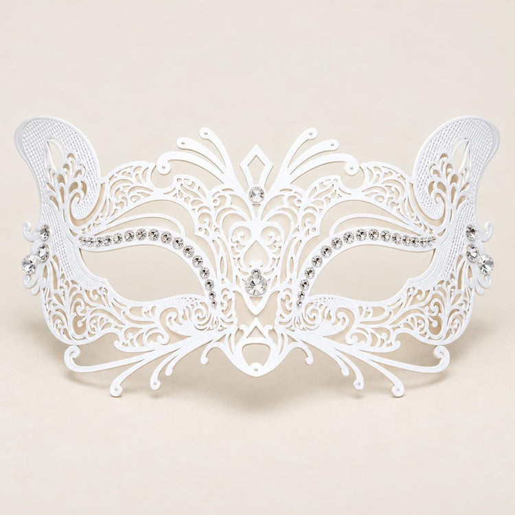 White Butterfly Masquerade Mask with Clear Rhinestones for Women - image 5