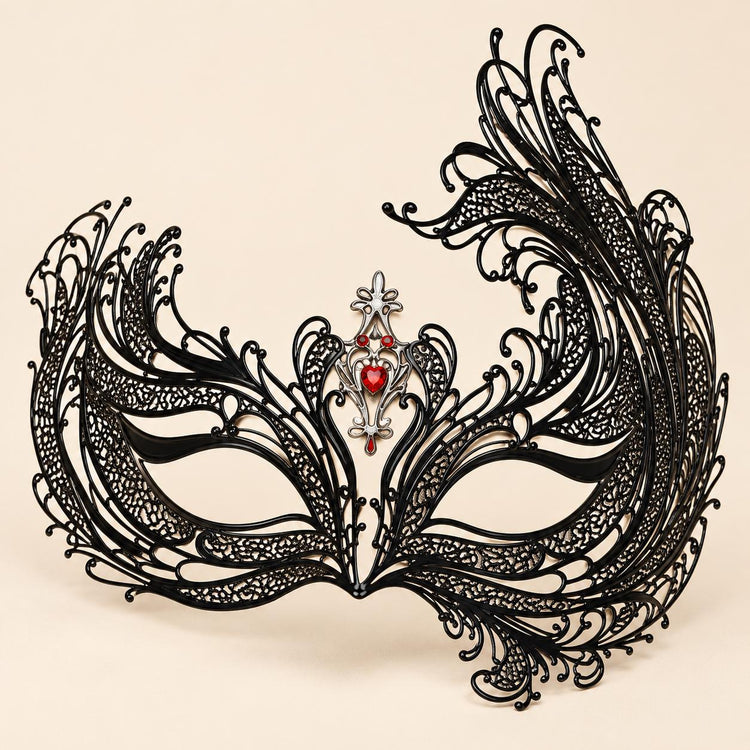 Black Swan Wing Masquerade Mask with Red Rhinestones for Women - image 5