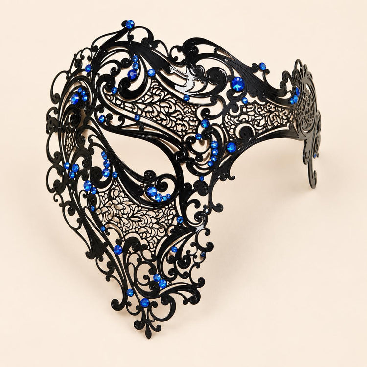 Black Side Masquerade Mask with Blue Rhinestones for Men - image 5