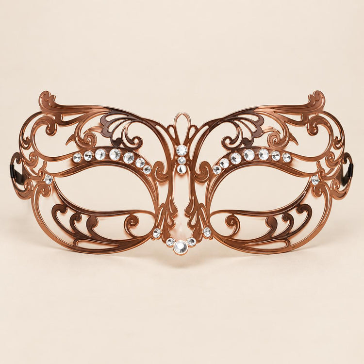 Rose Gold Wide Cutout Masquerade Mask with Clear Rhinestones for Women - image 5