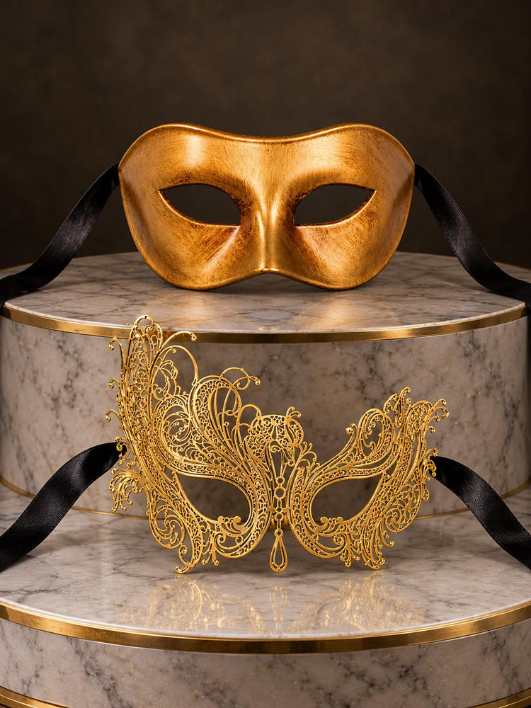 Gold Classic Venetian Mask for Men with Gold Swan Metal Mask for Women | Elegant His and Hers Masquerade Masks - image 6