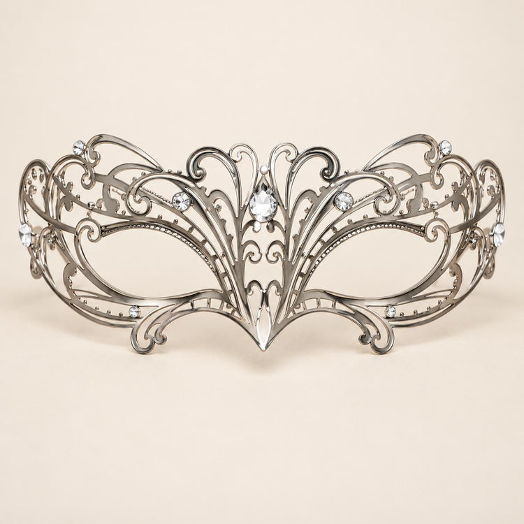 Silver Masquerade Mask with Clear Rhinestones for Women, Curved Design Eye Mask for Prom and Costume Parties - image 5