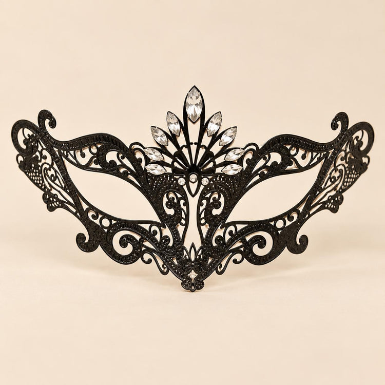 Black Masquerade Mask with Clear Rhinestones for Women, Raised Center Eye Mask for Prom and Costume Parties - image 5