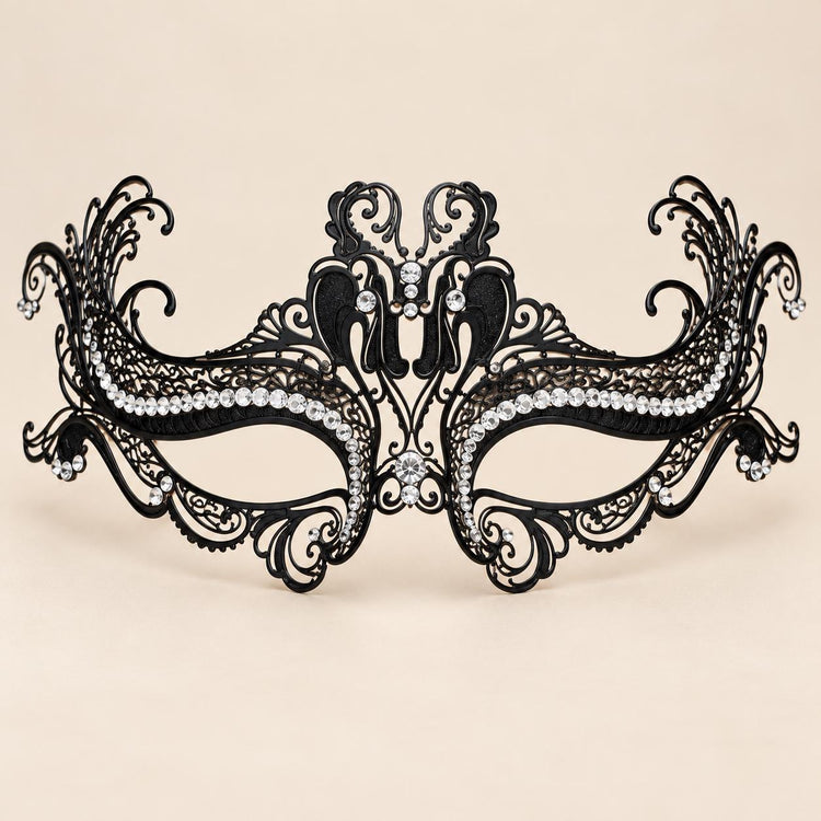 Black Masquerade Mask with Clear Rhinestones for Women, Raised Sides Eye Mask for Prom and Costume Parties - image 5