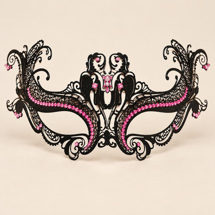 Black Masquerade Mask with Pink Rhinestones for Women, Raised Sides Eye Mask for Prom and Costume Parties - image 5