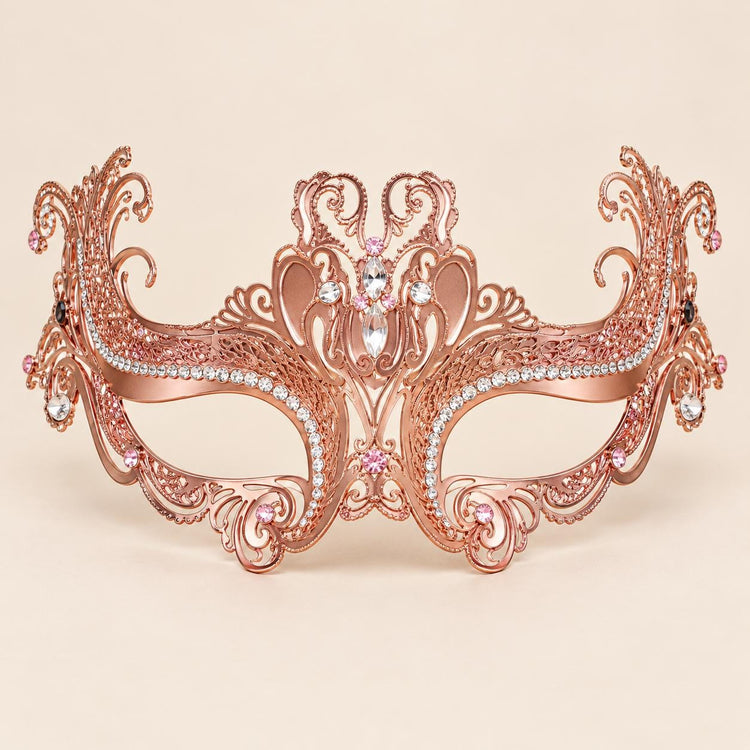 Rose Gold Masquerade Mask with Clear Rhinestones for Women, Raised Sides Eye Mask for Prom and Costume Parties - image 5