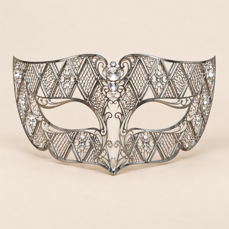 Silver Diamond Masquerade Mask with Clear Rhinestones for Men and Women, Metal Eye Mask for Prom and Costume Parties - image 5