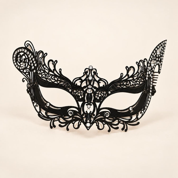Black Raised Side Masquerade Mask with Clear Rhinestones for Women - image 5