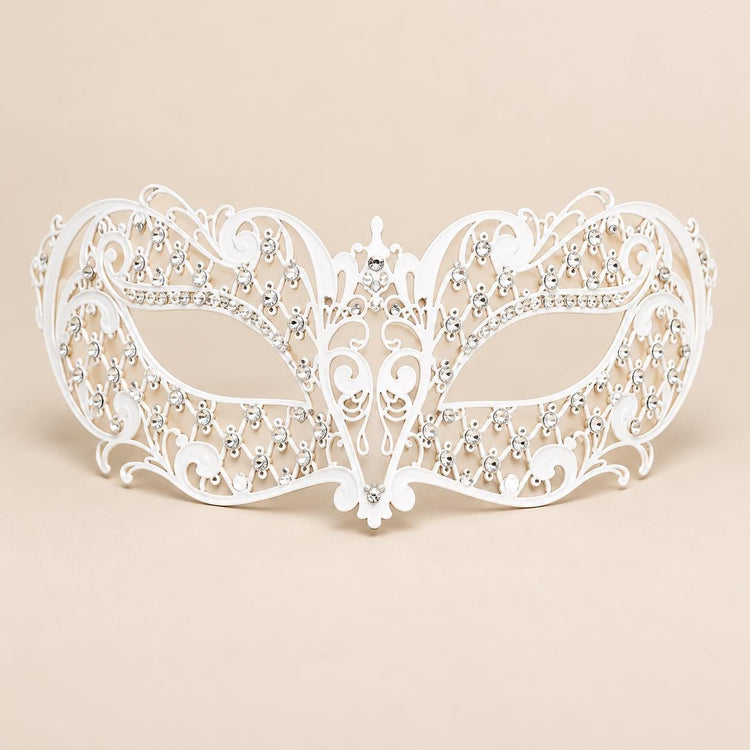 White Jewel Masquerade Mask with Clear Rhinestones for Women - image 5