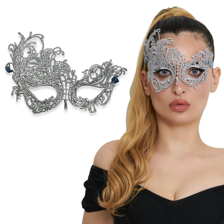 Swan Silver Lace Mask