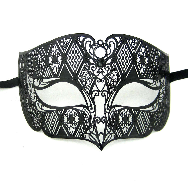 BLACK Series Diamond Design Laser Cut Venetian Masquerade Mask - Luxury Mask - 5